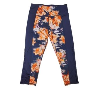 BETSEY JOHNSON Orange Roses Crop Capri Leggings Lattice Sz M